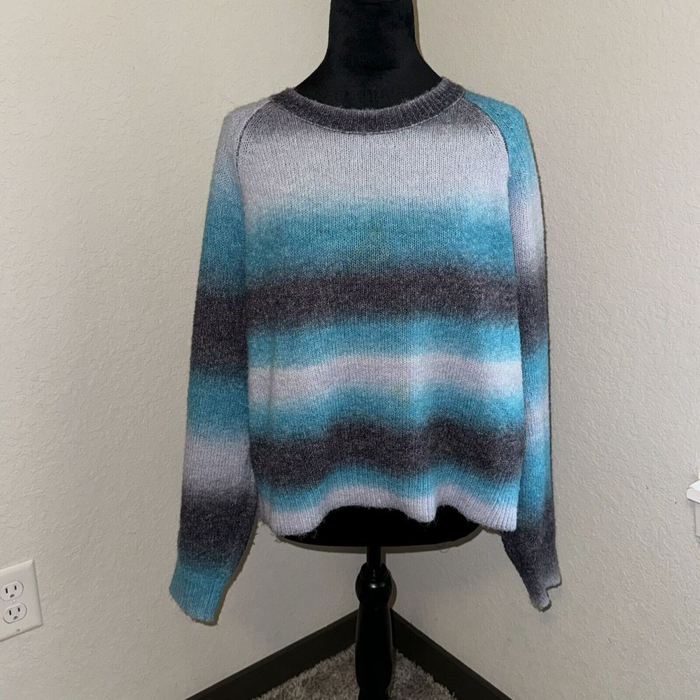 BB Dakota By Steve Madden Sweater Women's XL Blue Ombre Wool Knit Raglan Sleeve‎